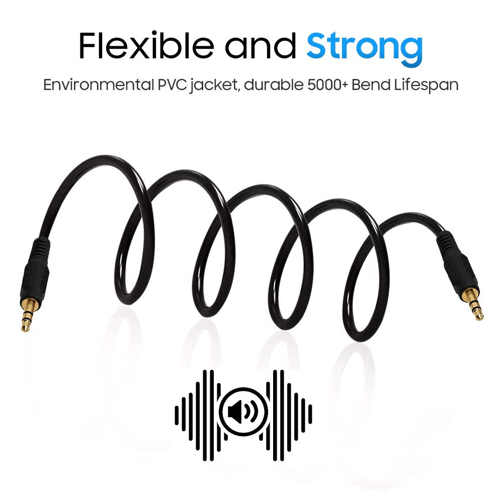 Cmple - 3.5mm Aux Audio Cable Stereo 100 ft AUX Cable Male to Male Speaker Cable Auxiliary Cord Adapter for Car, Phone, Headphones - Black