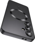 Magnetic for Samsung Galaxy S25 Plus Case [Compatible with MagSafe][Built-in Camera Lens Protector] Slim Soft Silicone Bumper Shockproof Metallic Luster Phone Shell (Black)