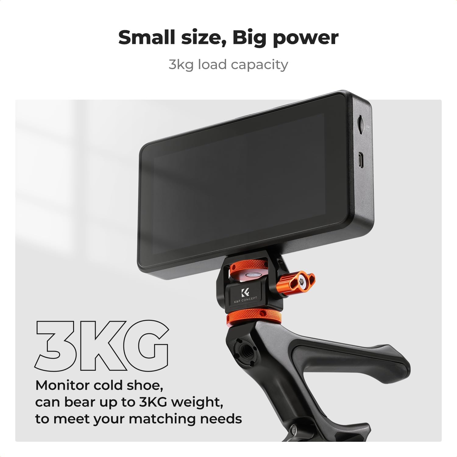 K&F Concept Adjustable Camera Monitor Mount, Aluminum Camera Mount 360° Swivel 180° Tilt with Cold Shoe 1/4" Screw ARRI Anti-Twist Design for 5" & 7" Field Monitor DSLR Action Camera