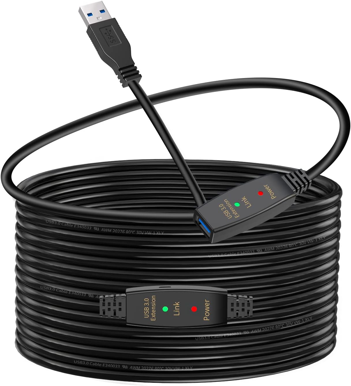 LDKCOK Active USB 3.0 Extension Cable 50ft– Male to Female Extender Cord, USB Extension Cable for USB Flash Drive, Card Reader, Hard Drive, Keyboard, PlayStation, Xbox, VR, Printer, Camera, Laptop