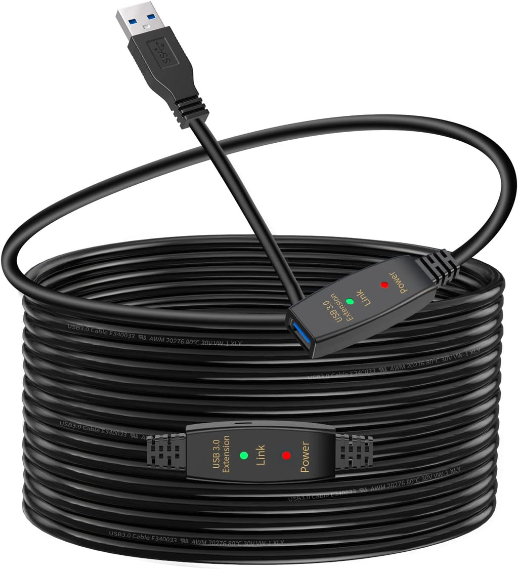 LDKCOK Active USB 3.0 Extension Cable 30ft– Male to Female Extender Cord, USB Extension Cable for USB Flash Drive, Card Reader, Hard Drive, Keyboard, PlayStation, Xbox, VR, Printer, Camera, Laptop