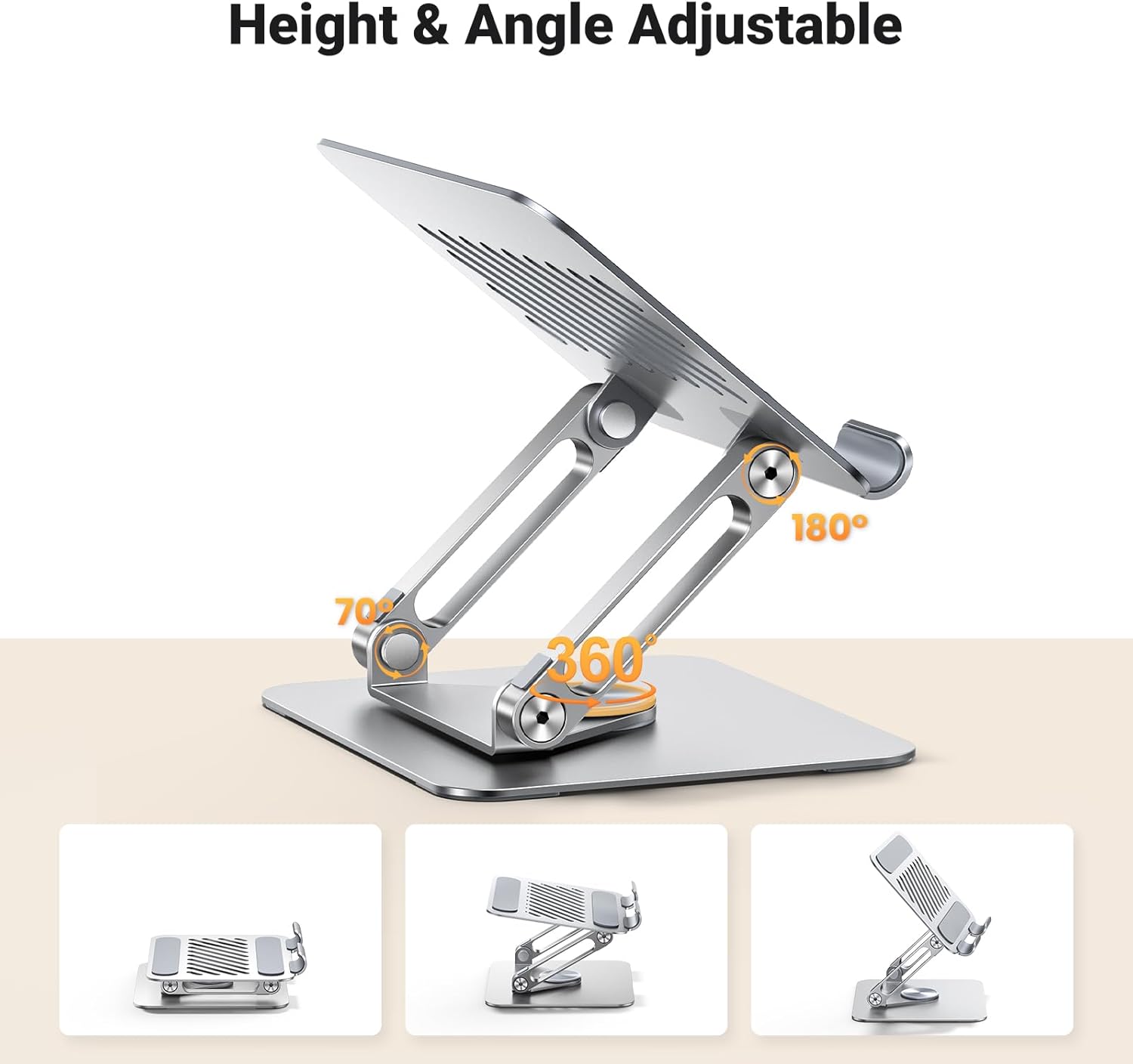 UGREEN Tablet Stand Holder for Desk with 360° Rotating Base Aluminum Dual Rod Support Adjustable Home Office Accessories Compatible with iPad Pro 13 12 11 Air Mini 5 4 3 Phone E-Reader Silver
