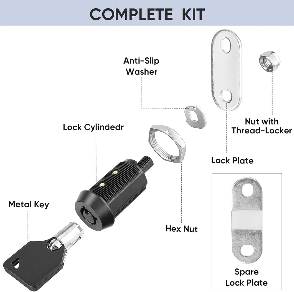 PTEROMY 12 Pack Cabinet Lock with Keys, 1-1/8'' Heavy Duty Tubular Cam Lock for RV Compartment Storage Locks, Full Set of RV Cam Locks (Black, 1-1/8'', 12 Pack)