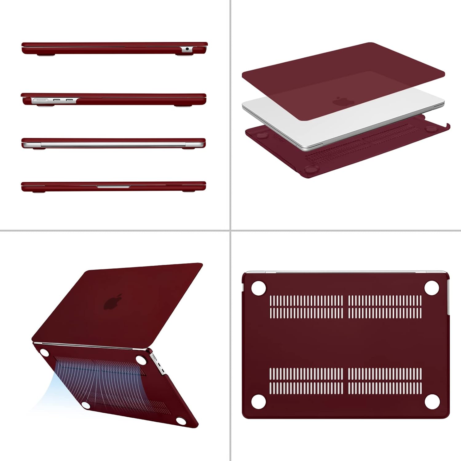 MOSISO Compatible with MacBook Air 13 inch Case 2025 2024 2023 2022 M4 A3240 M3 A3113 M2 A2681, Plastic Hard Shell&Keyboard Cover&Screen Film&Type C for MacBook Air 13.6 inch Case, Burgundy