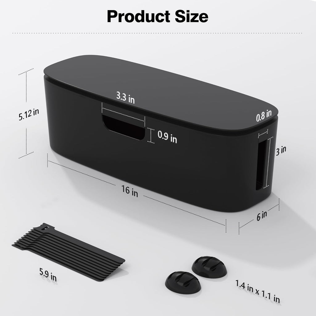 Cable Management Box - Large Cord Organizer Box to Hide Power Strip & Under Desk, TV Computer Wires Cable Organizer Box with Baby Proofs, Desk Cord Organizer for Home/Office - Black