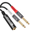 Devinal TRS to Dual TS Breakout Cable - 1/4" Female Stereo to Dual 6.35mm TS Male Adapter & 6.35mm Female to 2 x 1/4" Mono Y Splitter - 1 ft