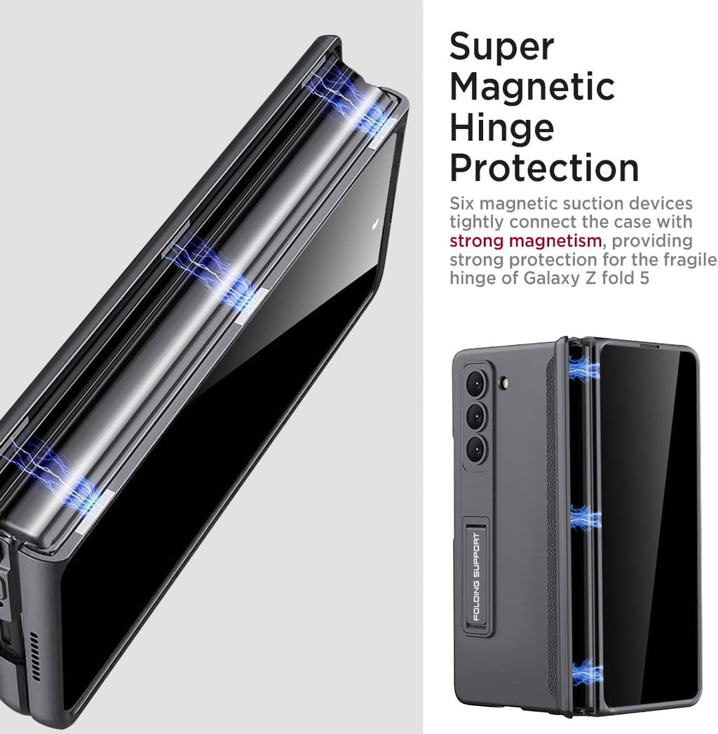 Miimall for Samsung Galaxy Z Fold 5 Case with Privacy Screen Protector, Built-in Adjustable Kickstand & Magnetic Hinge Protection All-Inclusive Protective Case for Galaxy Z Fold 5 5G(Grey)