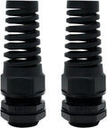 LeMotech 2Pcs NPT 1/2" IP68 Waterproof Cable Gland Flex Spiral Strain Relief Black Nylon Joint with Gaskets for 6-12mm Wire Thread