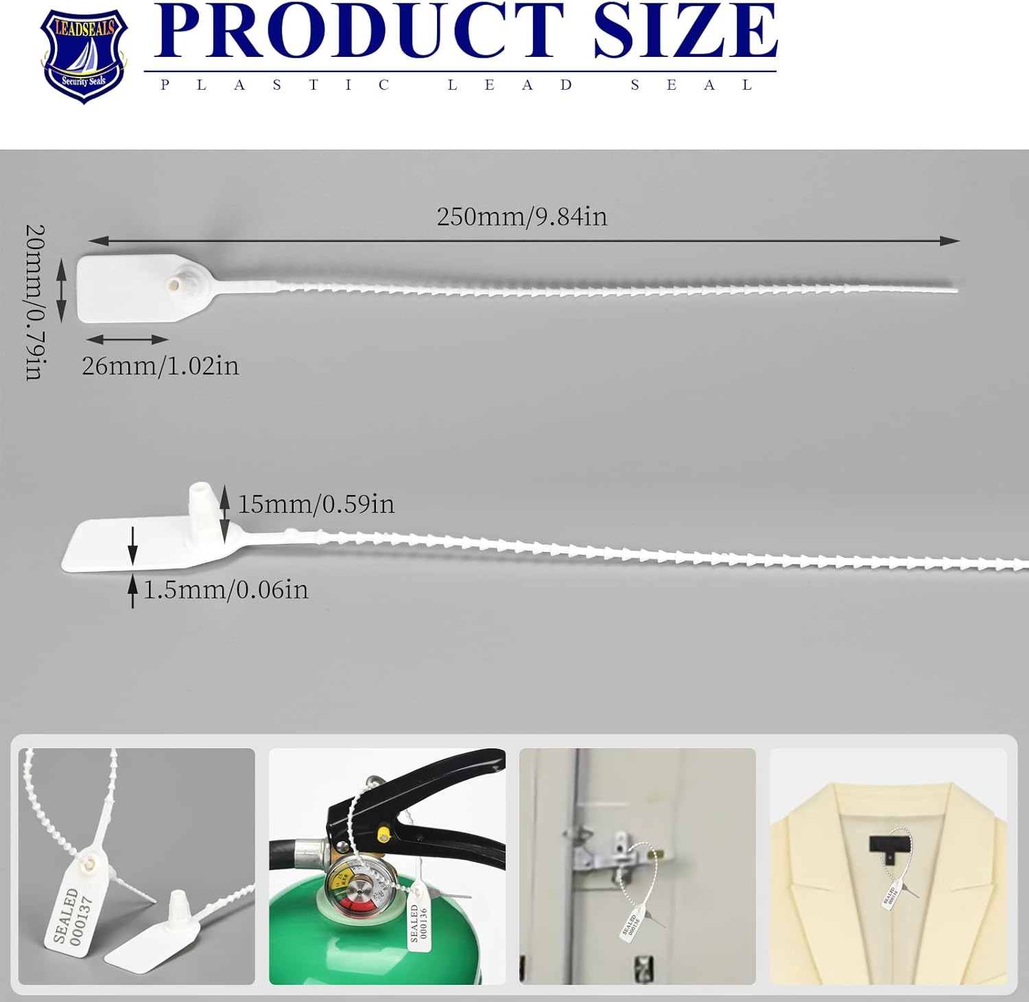 Plastic Tamper Seals, Zip Ties for Fire Extinguishers Pull Tite Security Tags Numbered Disposable Self-Locking Tie 250mm Length (100 PCS, White)