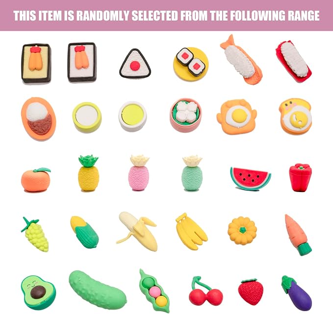 30Pcs 3D Food Erasers for Kids, All are Food Styles, Random Desktop Pets Toys - Image 8