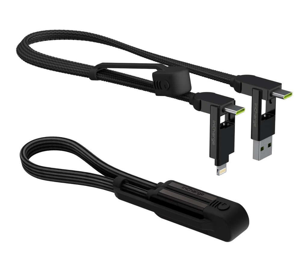 Rolling Square inCharge XL 6-in-1 Multi Charging Cable, Portable USB and USB-C Cable with 100W Ultra-Fast Charging Power, 1 Ft/0.3m, Urban Black