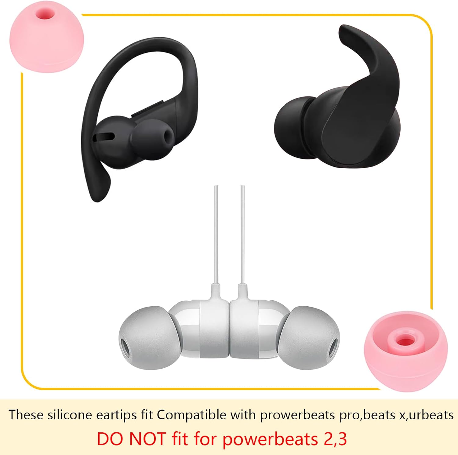 Replacement Earbud Tips Silicone Ear Tips Compatible with Powerbeats Pro Beats Wireless Earphone Headphone Earbud Rubber Tips Earbud Covers 4 Pairs