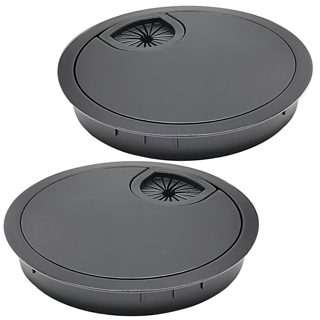 Desk Grommet 3-1/8" (80 mm), Desk Cord Hole Cover, Cable Grommet Metal Zinc Alloy Materilal, Desk Hole Grommet for Office and Home Table Cable, Detachable Cable Cord Organizer (Flat Black 2 Pcs)