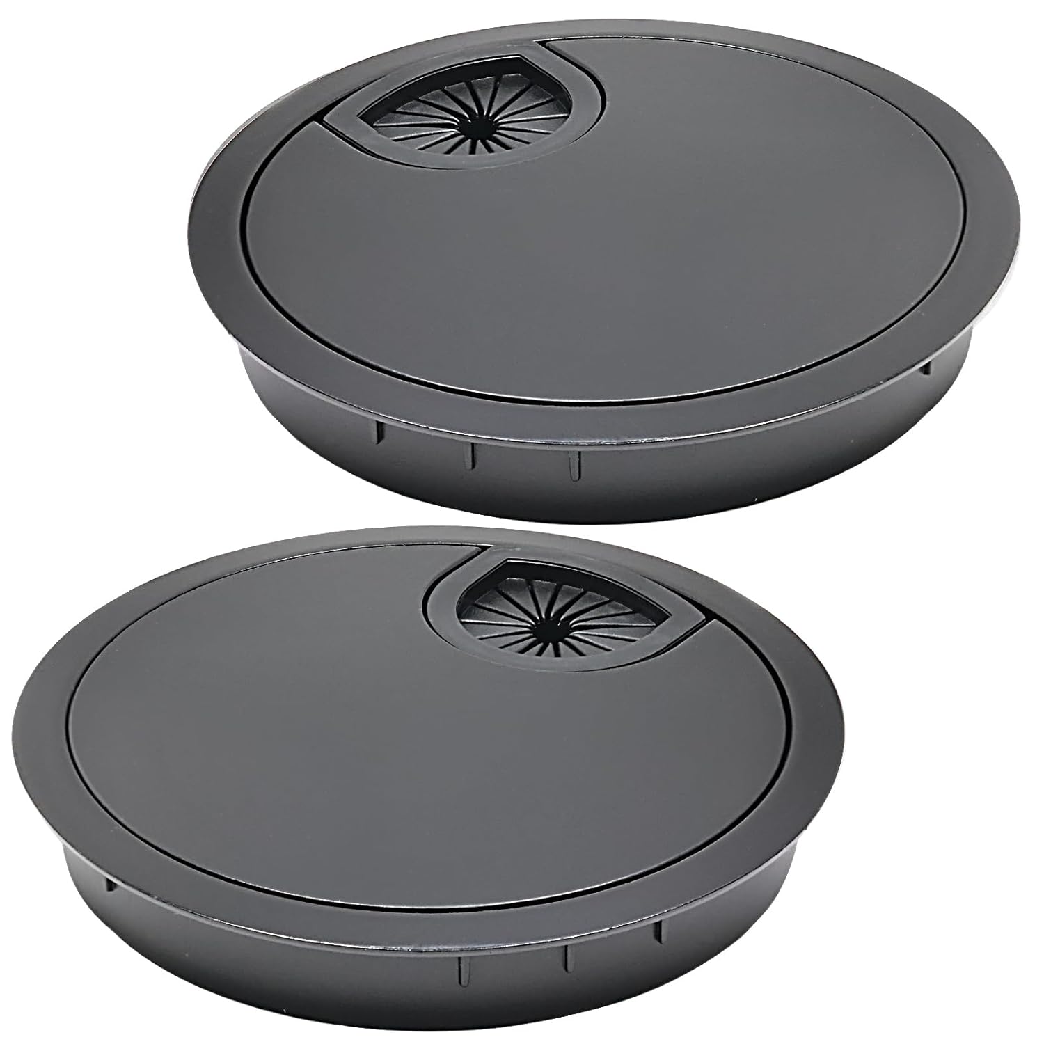 Desk Grommet 2-3/8" (60 mm), Desk Cord Hole Cover, Cable Grommet Metal Zinc Alloy Materilal, Desk Hole Grommet for Office and Home Table Cable, Detachable Cable Cord Organizer (Flat Black 2 Pcs)