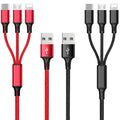 Multi Charging Cable, 4ft 2Pack Multi Phone Charger Cable Braided Universal 3 in 1 Charging Cord Extra Long Multiple USB Cable with USB C, Micro USB Port Connectors for Cell Phones and More（Red+Black)