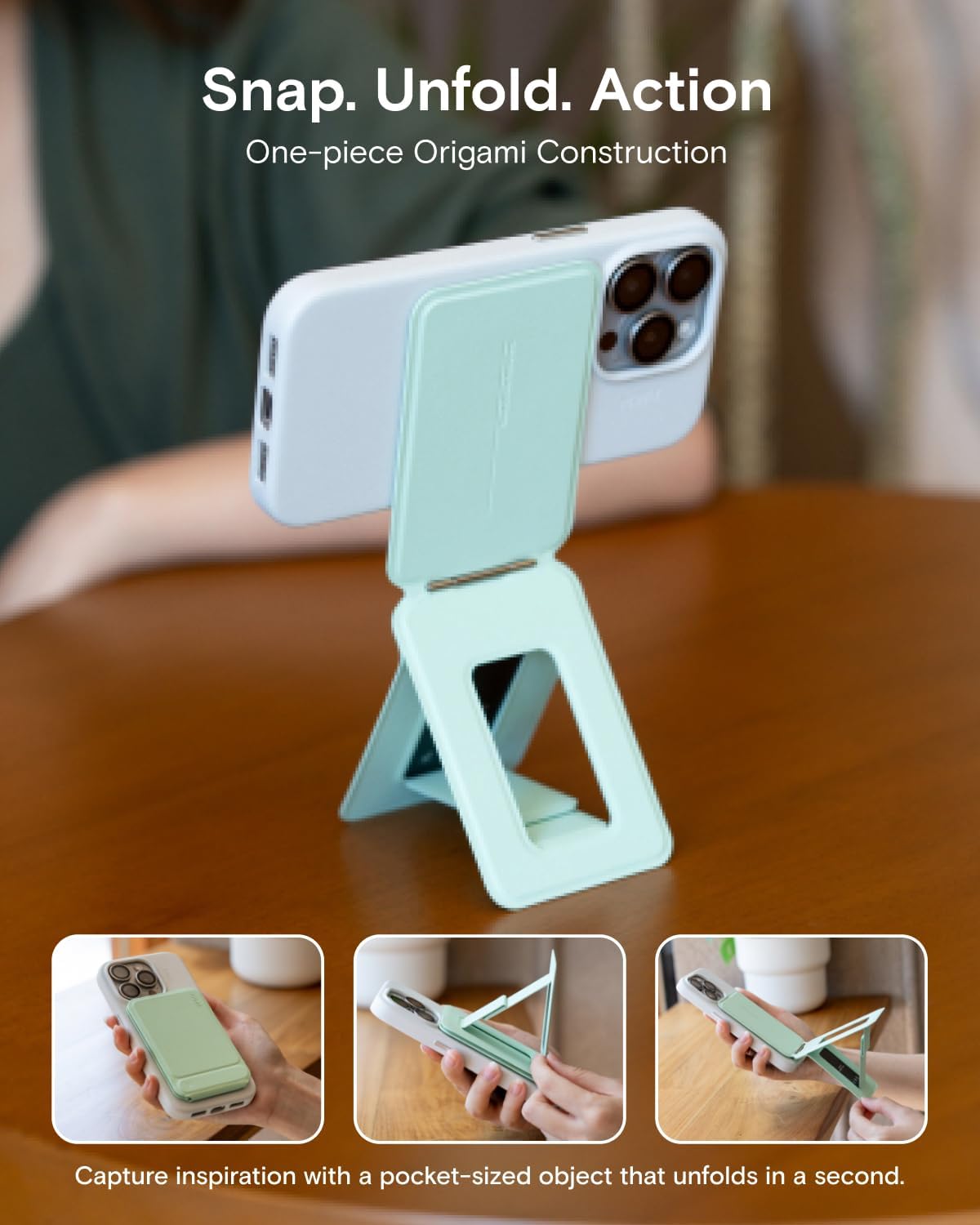 MOFT Phone Stand, Magnetic Phone Tripod Stand Stain-Resistant MOVAS Leather & Angle Adjustment & Strong Magnets Tripod for iPhone 15/14/13/12 (Included Metal Ring)-Sunset