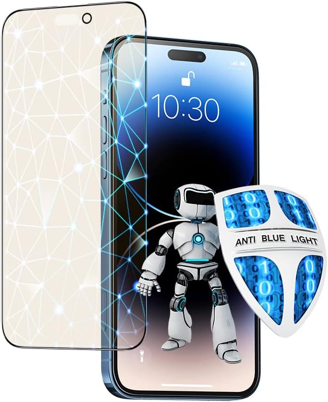 PERFECTSIGHT Sapphire Anti Glare Blue Light Blocking Screen Protector Designed for iPhone 14 Pro, [Medical-Grade Eye Protection] Filter 8 Radiations Matte Diamond Hard Tempered Glass (6.1 inch)