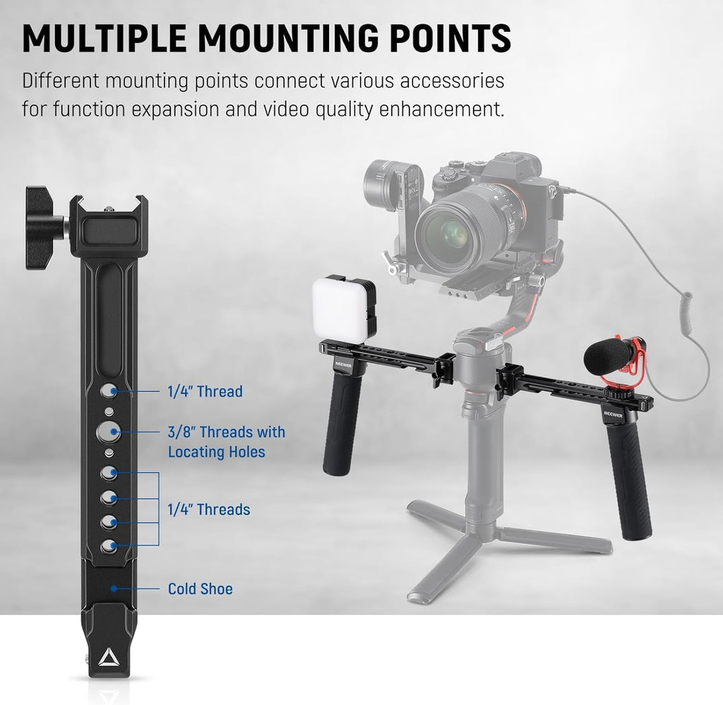 NEEWER Dual Handgrip Compatible with DJI RS4 RS4 Pro RS3 RS3 Pro RS2 RSC2 Ronin S SC Gimbal, Dual Handle Kit with 2 Mini NATO Rails, Quick Release NATO Clamps, 1/4" & 3/8" Threads, GA006