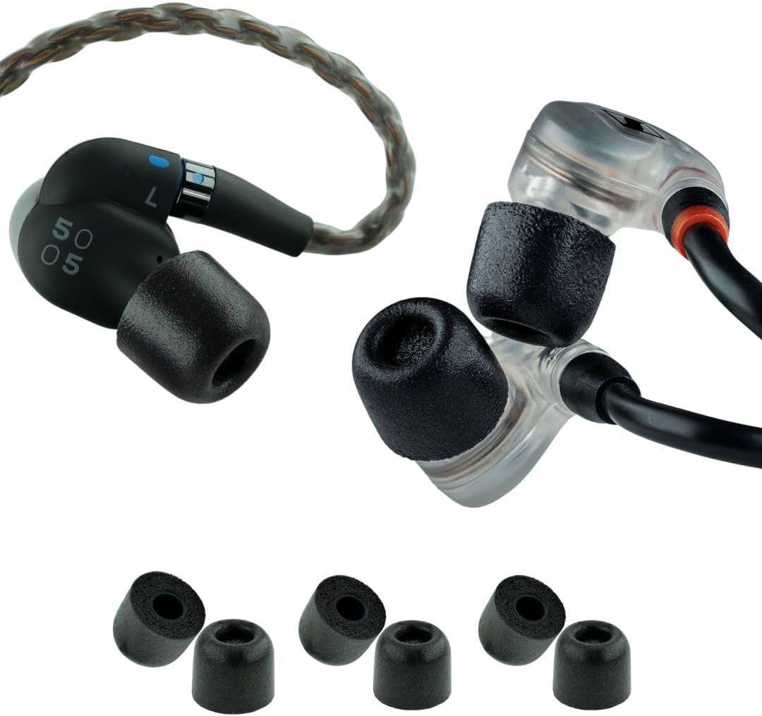 Comply 500 Core Series | Memory Foam Replacement IEM Ear Tips for KZ, Moondrop, FiiO Sennheiser & More | Superior Noise Isolation, Ultimate Comfort, Secure Fit | Round, Black, Small (3 Pairs)
