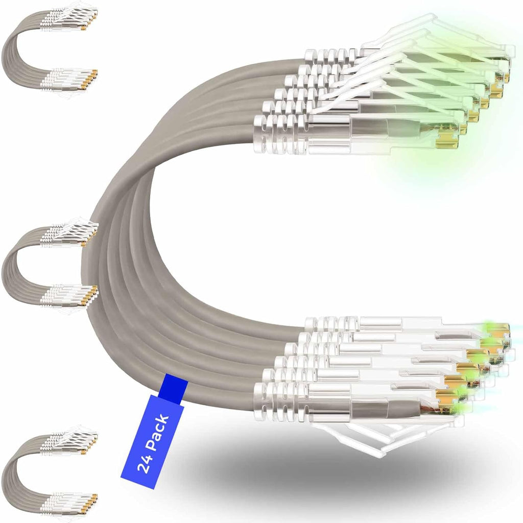 Rapink Patch Cables Cat6/ Cat6a 2ft (24 Pack) Slim, Cat6a Ethernet Patch Cable 20G Support, Snagless Cat 6 Patch Cable for Patch Panel to Switch, Flexiable Cat6 Ethernet Cable Grey