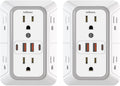 2 Pack Outlet Extender Surge Protector, 6 Outlet Splitter with 4 USB Outlet (2 USB A,2 USB C), 3Sided Power Strip with Adapter Spaced Outlets for Home, Office, Travel(White)