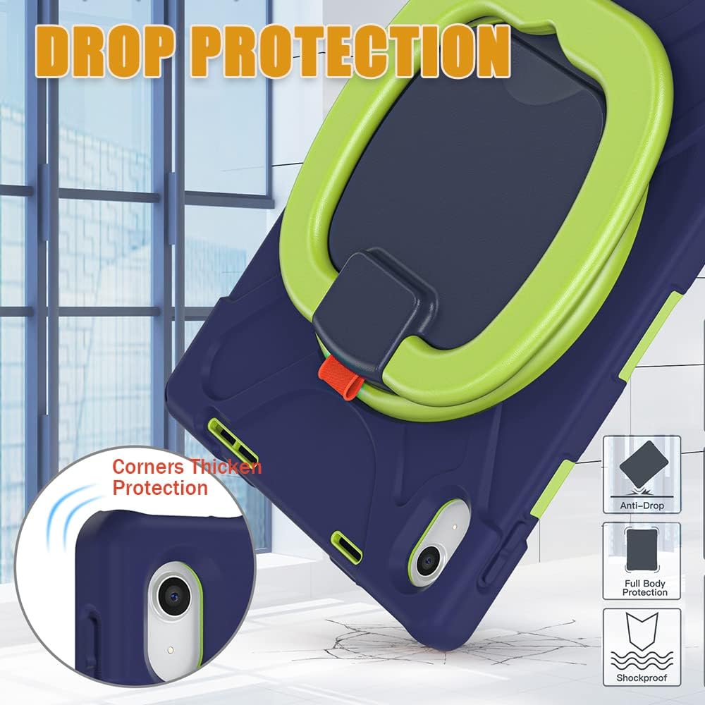 SCSVPN Case for iPad (A16) 11th Generation 11-inch 2025/10th Generation 10.9 Inch 2022, Full Body Shockproof Protective Cover with Pencil Holder, Rotating Stand & Handle, Shoulder Strap - Navy Green