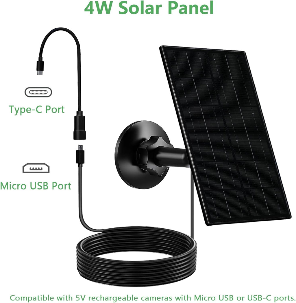 Zivif 4W Solar Panel for Security Camera, Solar Panel Charger with USB & USB-C Cable, Compatible with Rechargeable Battery Powered Cameras, 360° Adjustable Mount (2 Pack)