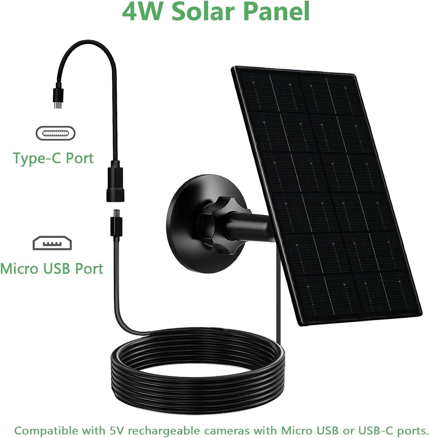 Zivif 4W Solar Panel for Security Camera, Solar Panel Charger with USB & USB-C Cable, Compatible with Rechargeable Battery Powered Cameras, 360° Adjustable Mount (2 Pack)