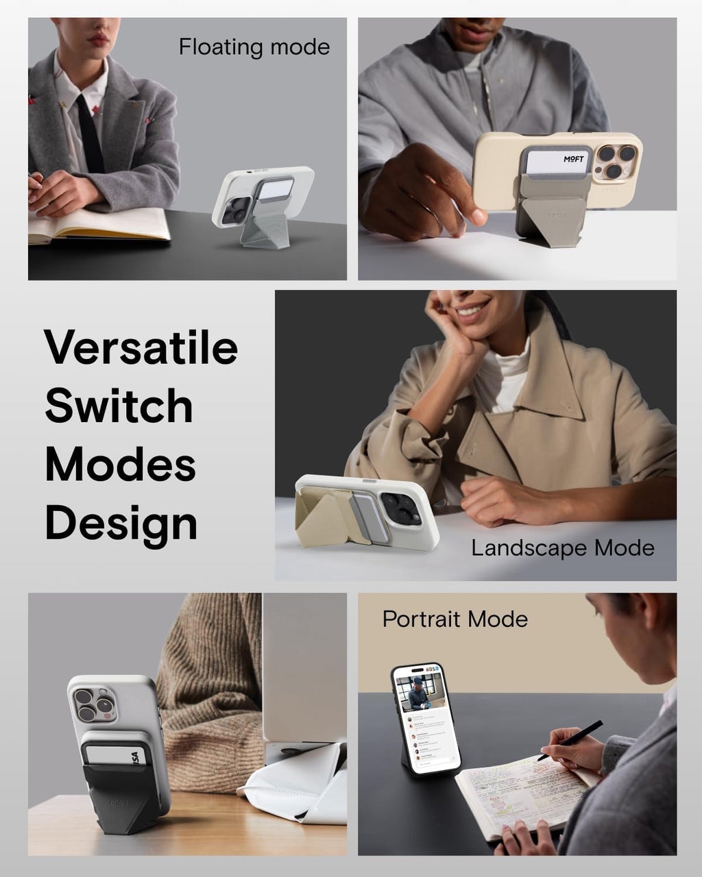 MOFT Magnetic Wallet Stand Compatible with iPhone 16/15/14/13/12 Series, Angle Adjustment & Magsafe Compatible MOVAS Phone Stand, Misty Cove