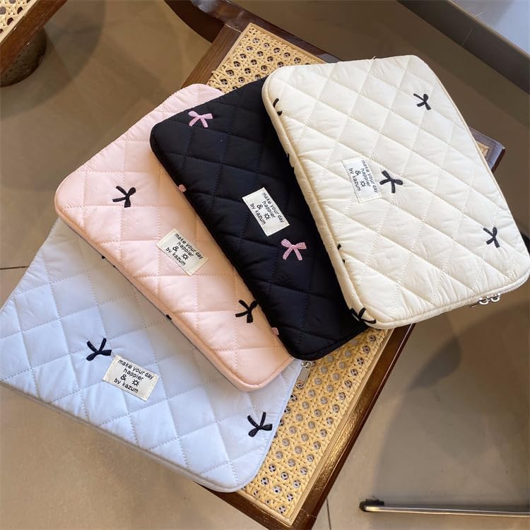 Cute Bow Graphic Carrying Laptop Bag Y2K Preppy Laptop Sleeve Case Bag Kawaii Pad Computer Protect Case Pouch (15-15.6 inch,White)
