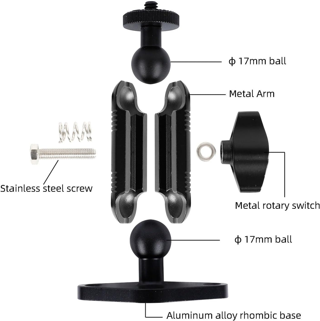 xik Metal 1/4"-20 Mount with Drill Plate Base for Monitors, Action Camera，CCTV Cameras, Camcorders, 360° Rotation Adjustable Camera Mount for Installation on Car Dashboard, Ceiling, and Walls