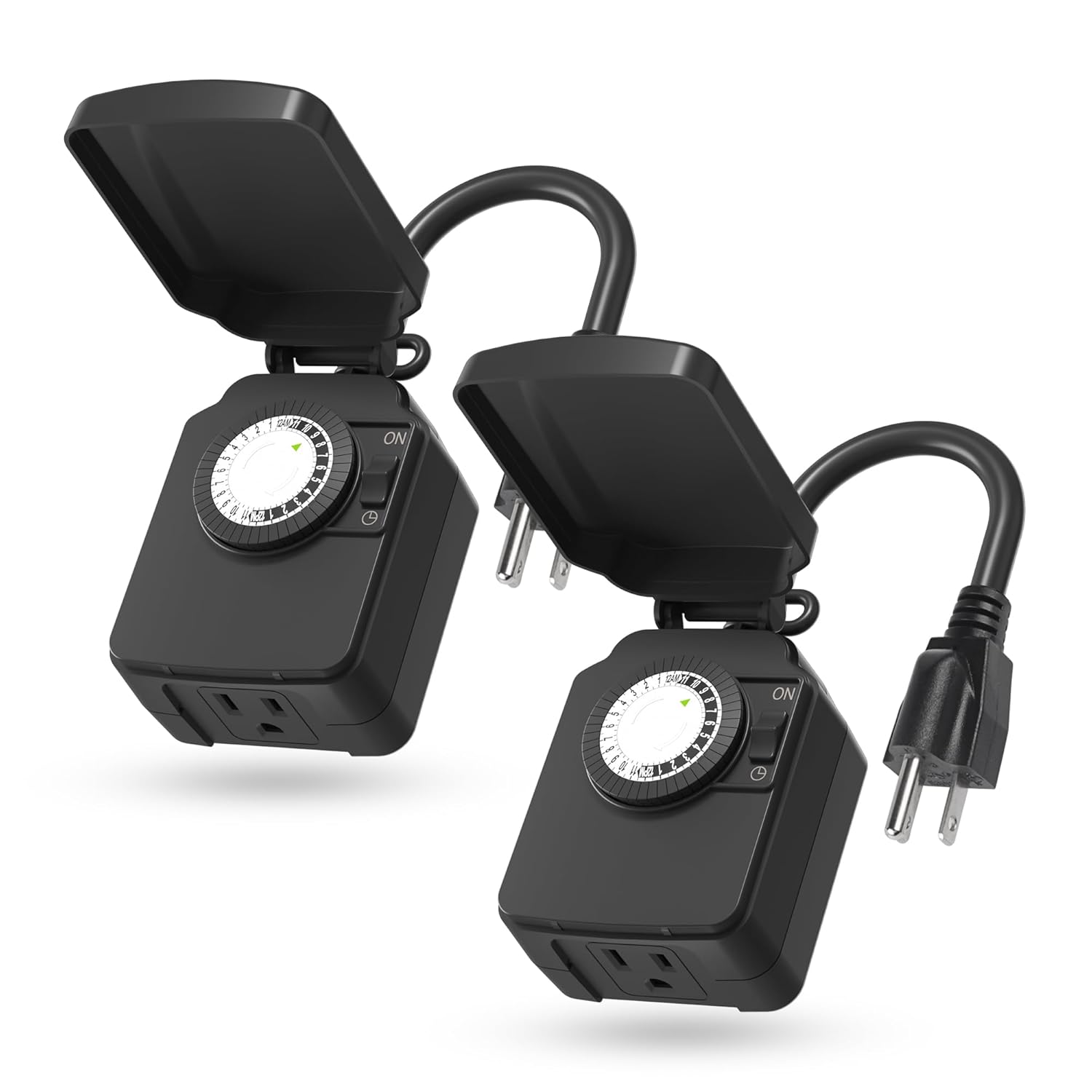 BN-LINK 24-Hour Mechanical Outdoor Light Timer, Waterproof, Heavy Duty, 15A 1/2HP, 1 Grounded Timer Outlet for Home and Garden,ETL Listed,2 Pack