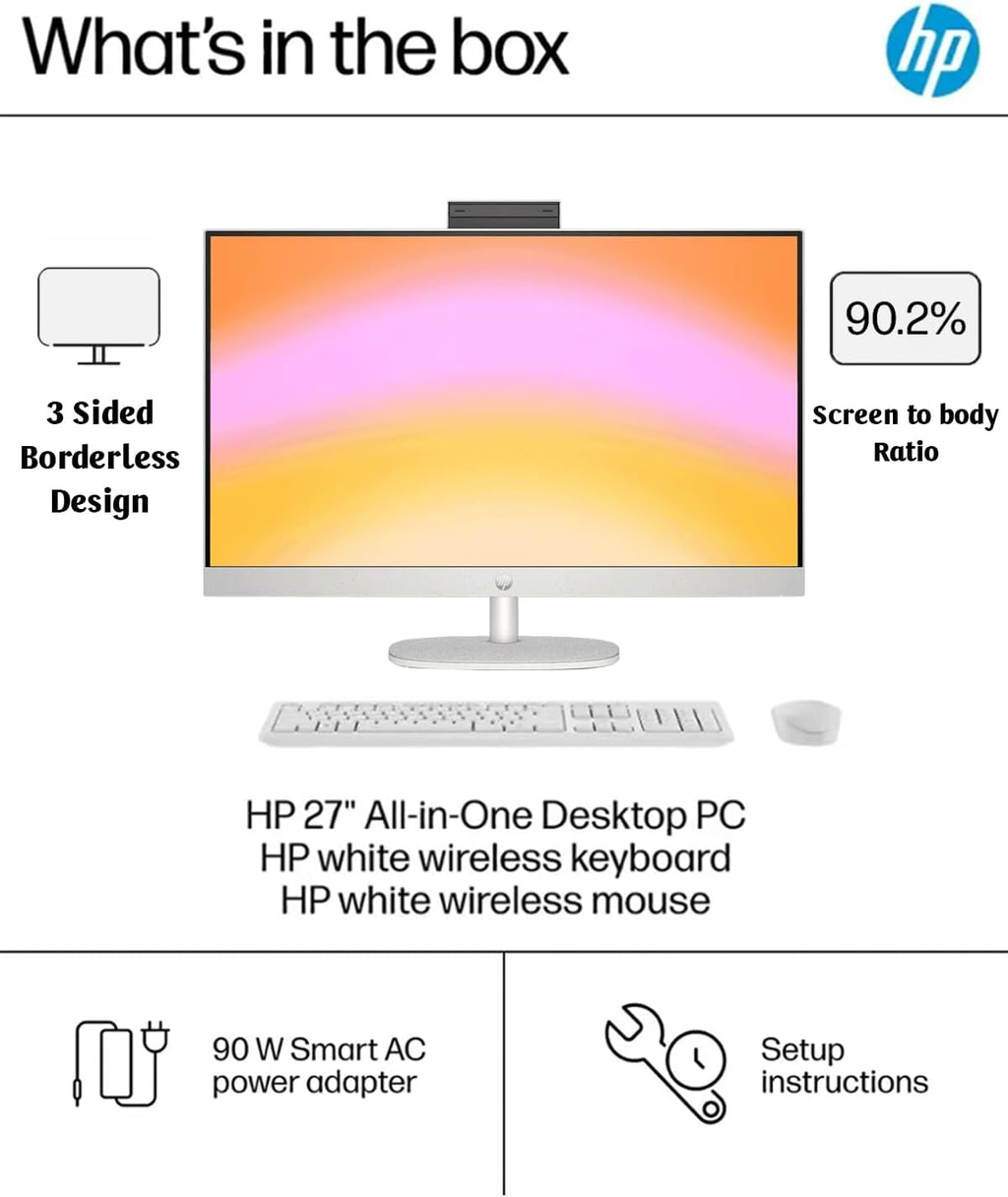 HP All-in-One Desktop - 27'' FHD Touchscreen Computer, Windows 11 Pro, Intel 12-core Ultra 7 155U(Beats i7-1355U), Wi-Fi 6, Bluetooth, Adjustable Height, Anti-Glare (16GB RAM | 1TB SSD)