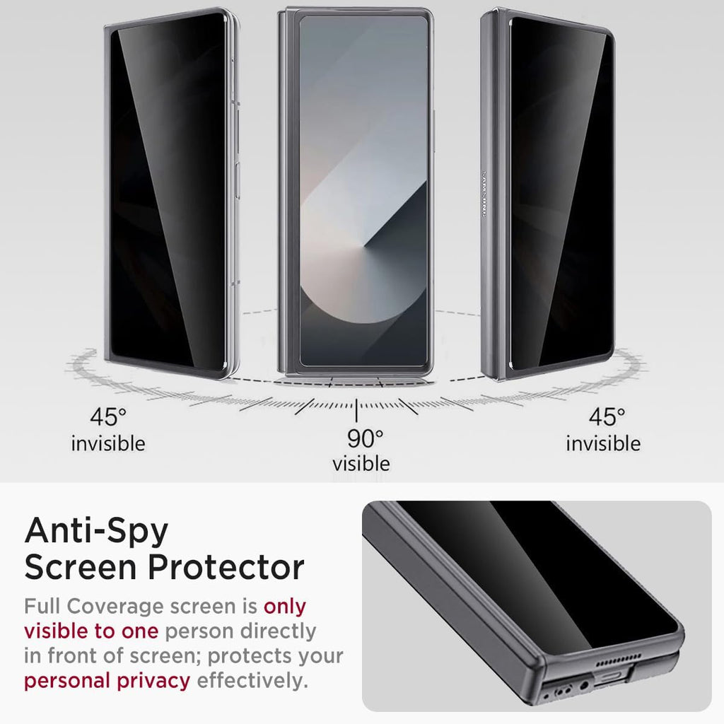 Miimall for Galaxy Z Fold 6 Case with Privacy Screen Protector, Built-in Adjustable Kickstand & Magnetic Hinge & Upgraded Camera Protection All-Inclusive Protective Cases for Galaxy Z Fold 6 5G Grey