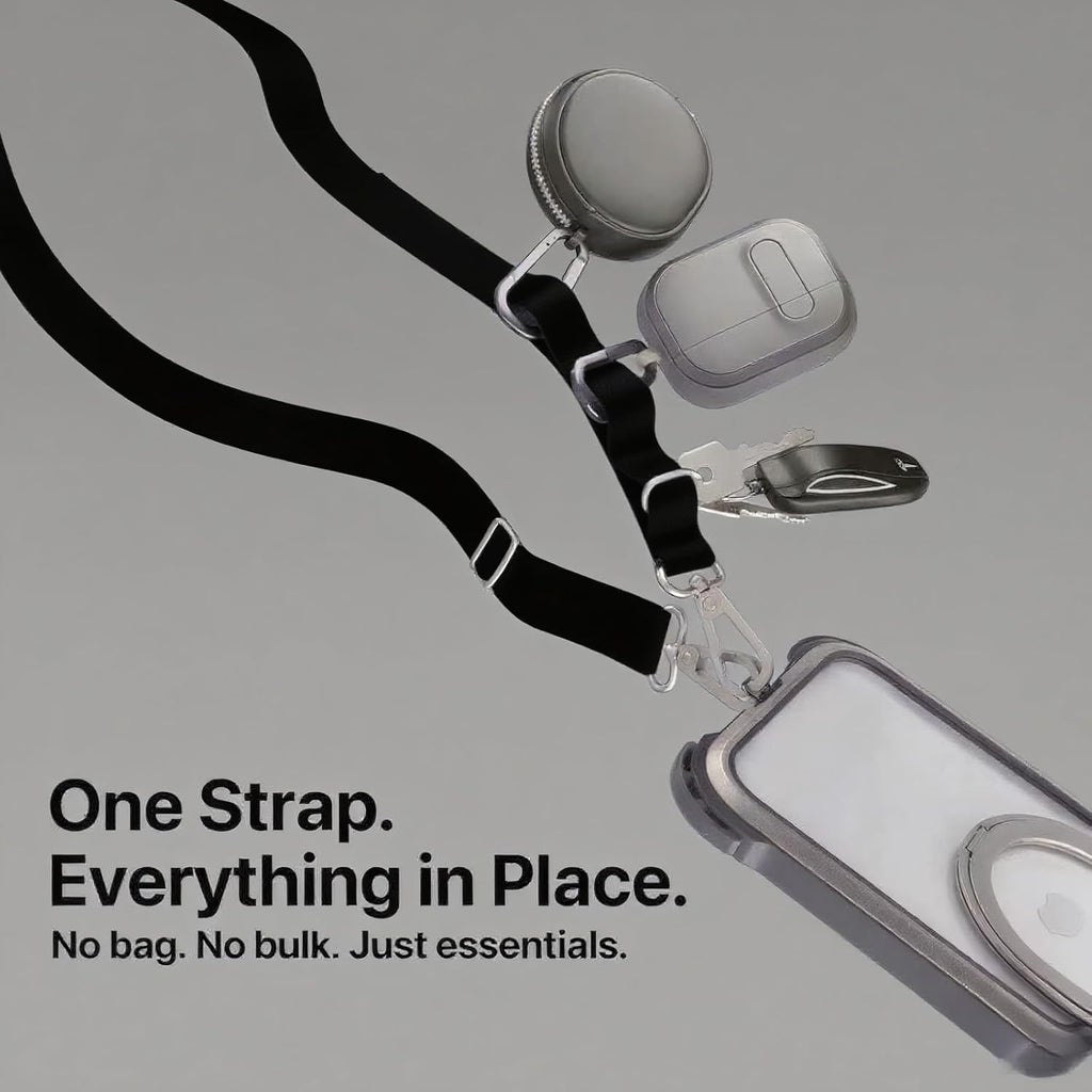 Universal Adjustable Nylon Phone Lanyard - 20MM Multi-Color Options for iPhone Samsung Smartphones (Fits Most Cases) Black