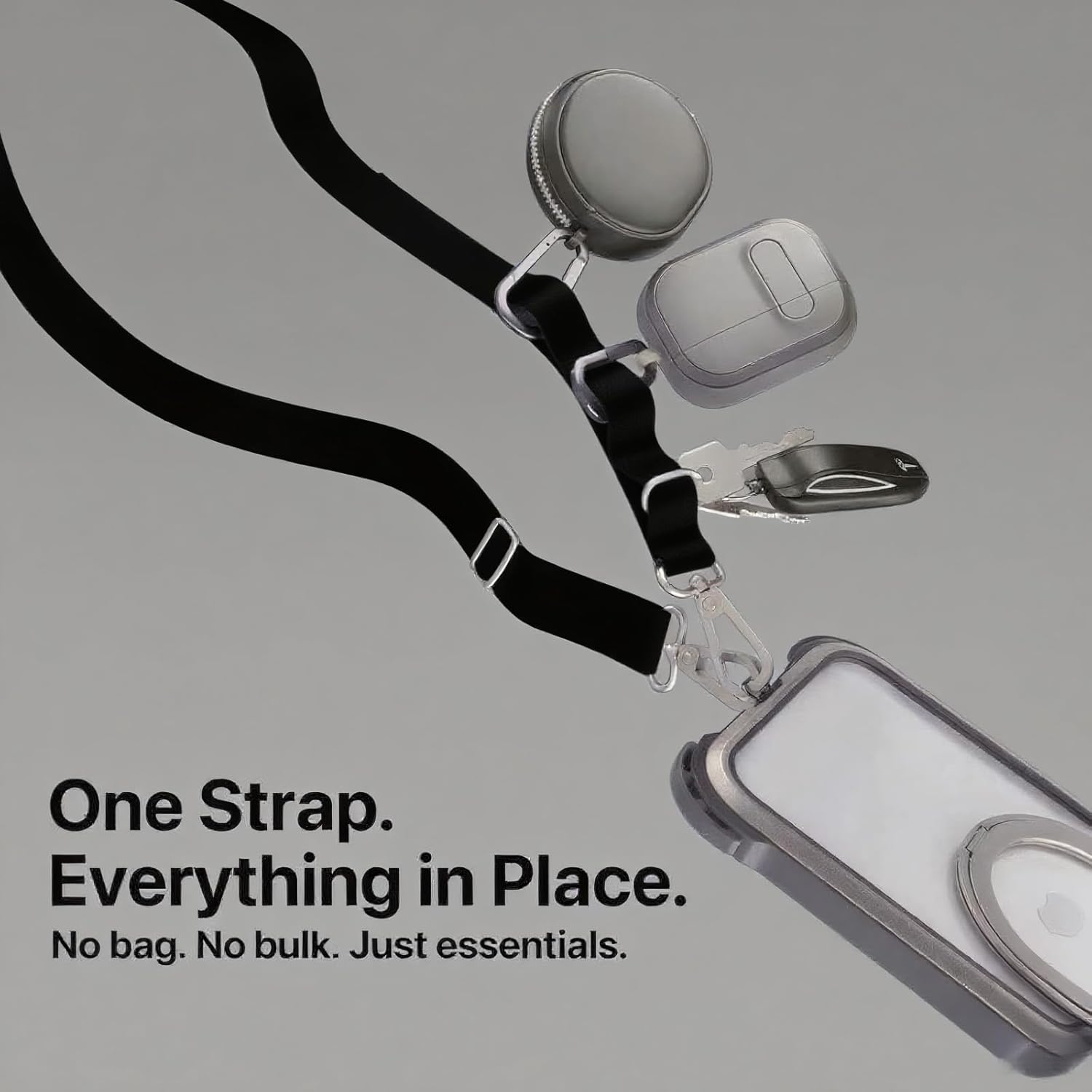 Universal Adjustable Nylon Phone Lanyard - 20MM Multi-Color Options for iPhone Samsung Smartphones (Fits Most Cases) Black
