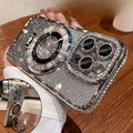 Magnetic Kickstand (Glitter Lens Protector ) Case for iPhone 15 14 13 12 Pro Max (Compatible with Magsafe ) Sparkling Diamond Cover Glitter Shiny Rhinestone Cases (Silver,for iPhone 14 Pro Max)