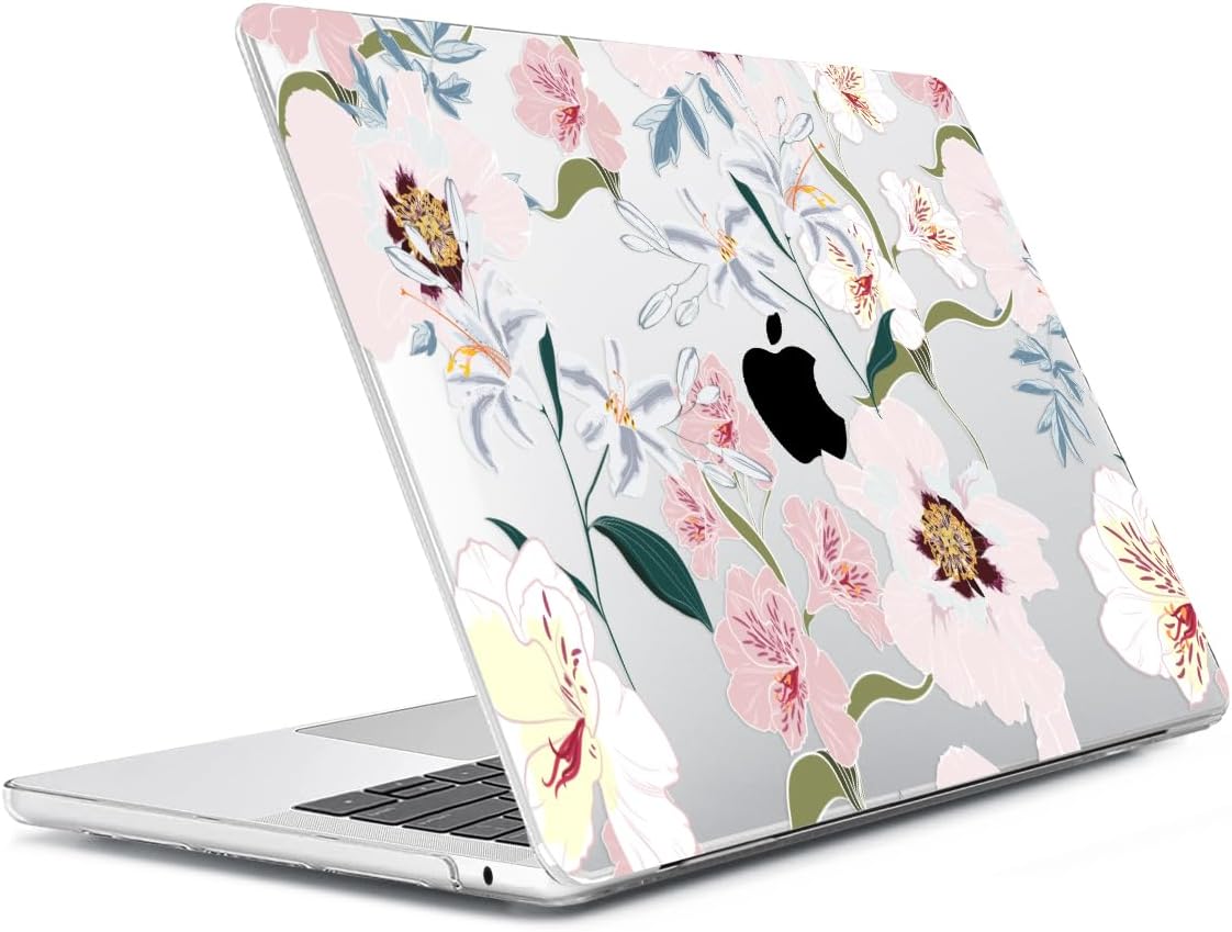 Compatible with MacBook Air 13.6 inch Case 2025 2024 2023 2022 Release M4 A3240 M3 A3113 M2 A2681 with Touch ID, Plastic Hard Shell Case&Keyboard Cover&Screen Film&Webcam Cover, Pink Floral