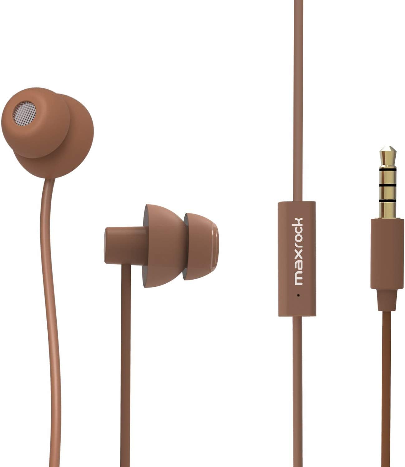 MAXROCK Sleeping Headphones, in-Ear Soundproof Earplug Soft Earbuds with Mic Noise Cancelling Sleep Earphones for Side Sleeper, Insomnia, Snoring, Air Travel, Bedtime Listening… (Coffee)