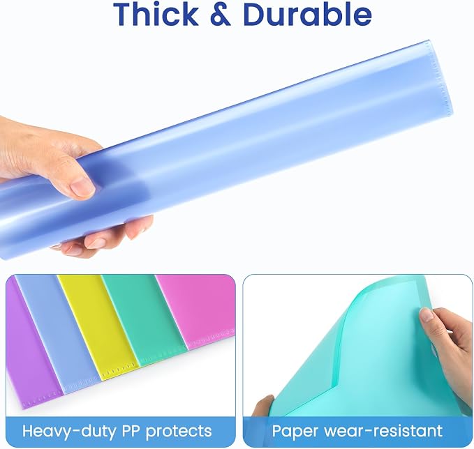 Sooez 50 Pack Clear Document Folder Project Pockets, 5 Assorted Colors - Image 5