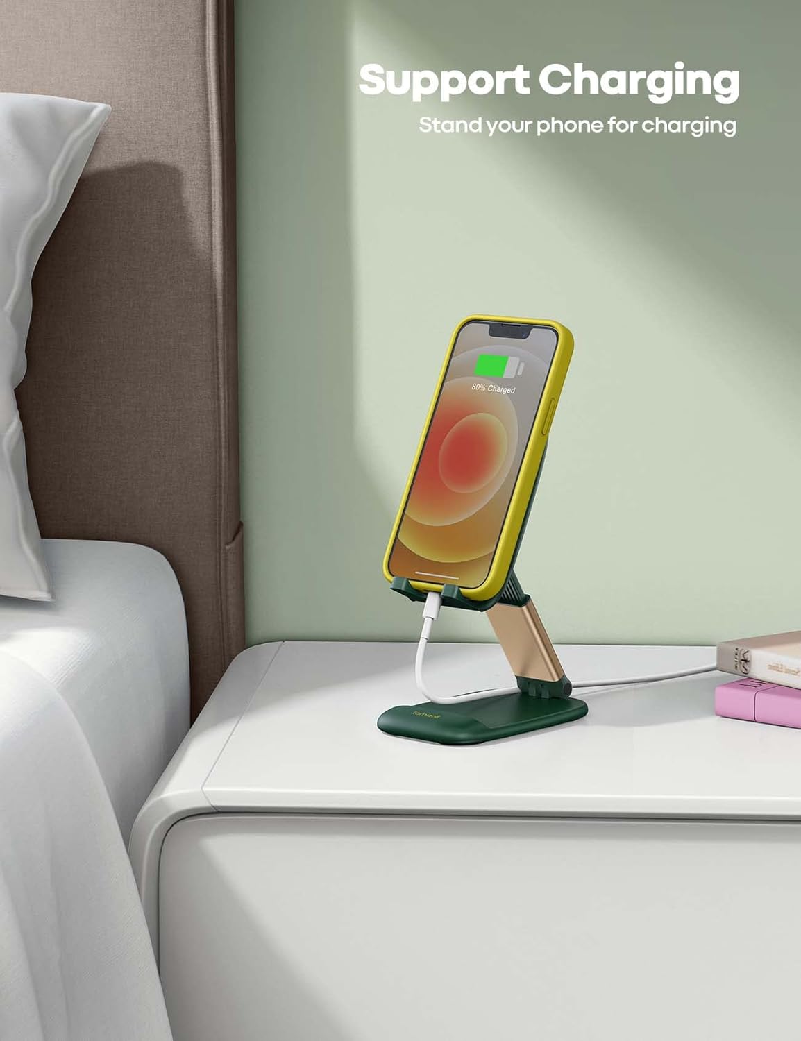 Lamicall Adjustable Phone Stand for Desk - Foldable Phone Holder Cradle Dock for iPhone 16 15 14 Pro Max Plus, 13 12 Pro Max Mini, 11 Pro, Xs, XR, X, 8, 6s, Samsung S23, 4"-8" Mobile Phones - Green