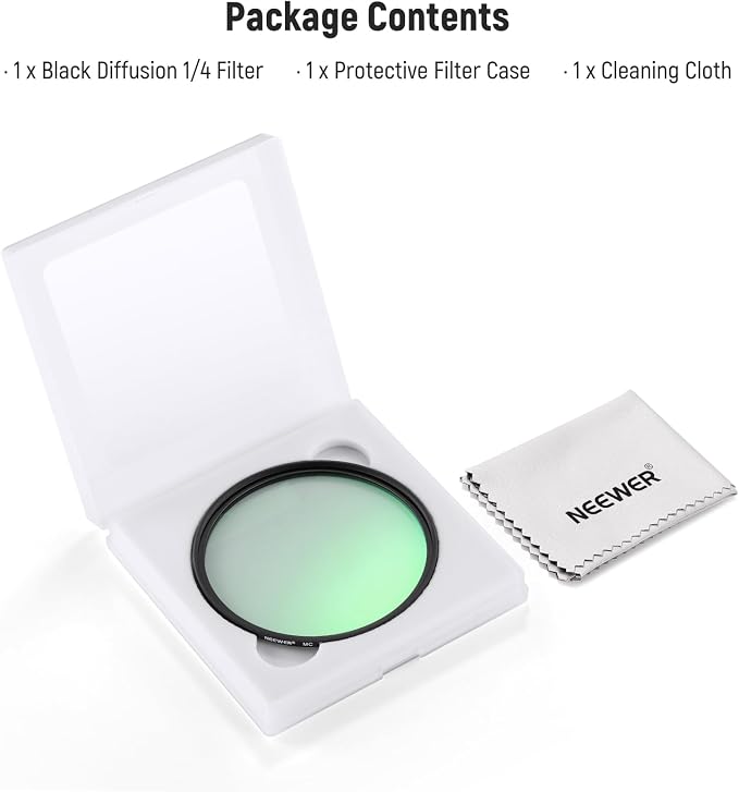 NEEWER 67mm Black Diffusion 1/4 Filter Dreamy Soft Cinematic Effect Filter - Image 8