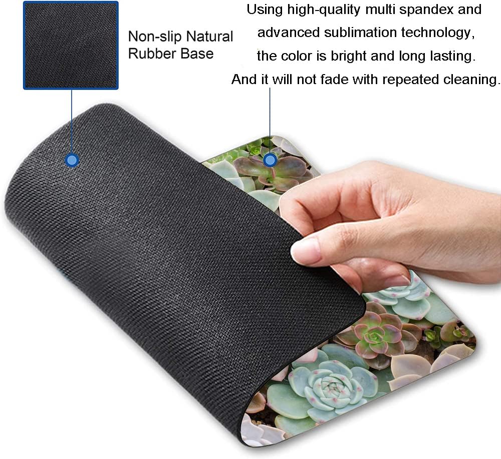 Cute Succulents Mouse Pad, Natural Plants Mousepad for Design, Anti-Slip Rubber Base Wireless Mouse Pads for Laptop