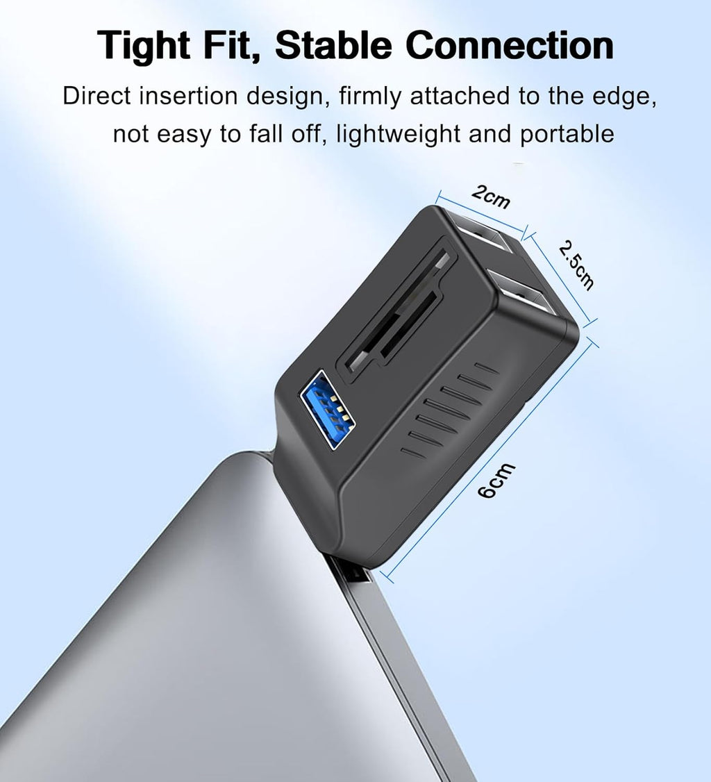 VIENON 5-Port USB 3.0 Hub with SD TF Card Reader, USB Extender Adapter with Memory SD/Micro SD Card Reader, USB 3.0/2.0 Ports, Portable USB Splitter for Laptop,PC, Camera, Flash Driver, HDD, Dash Cam