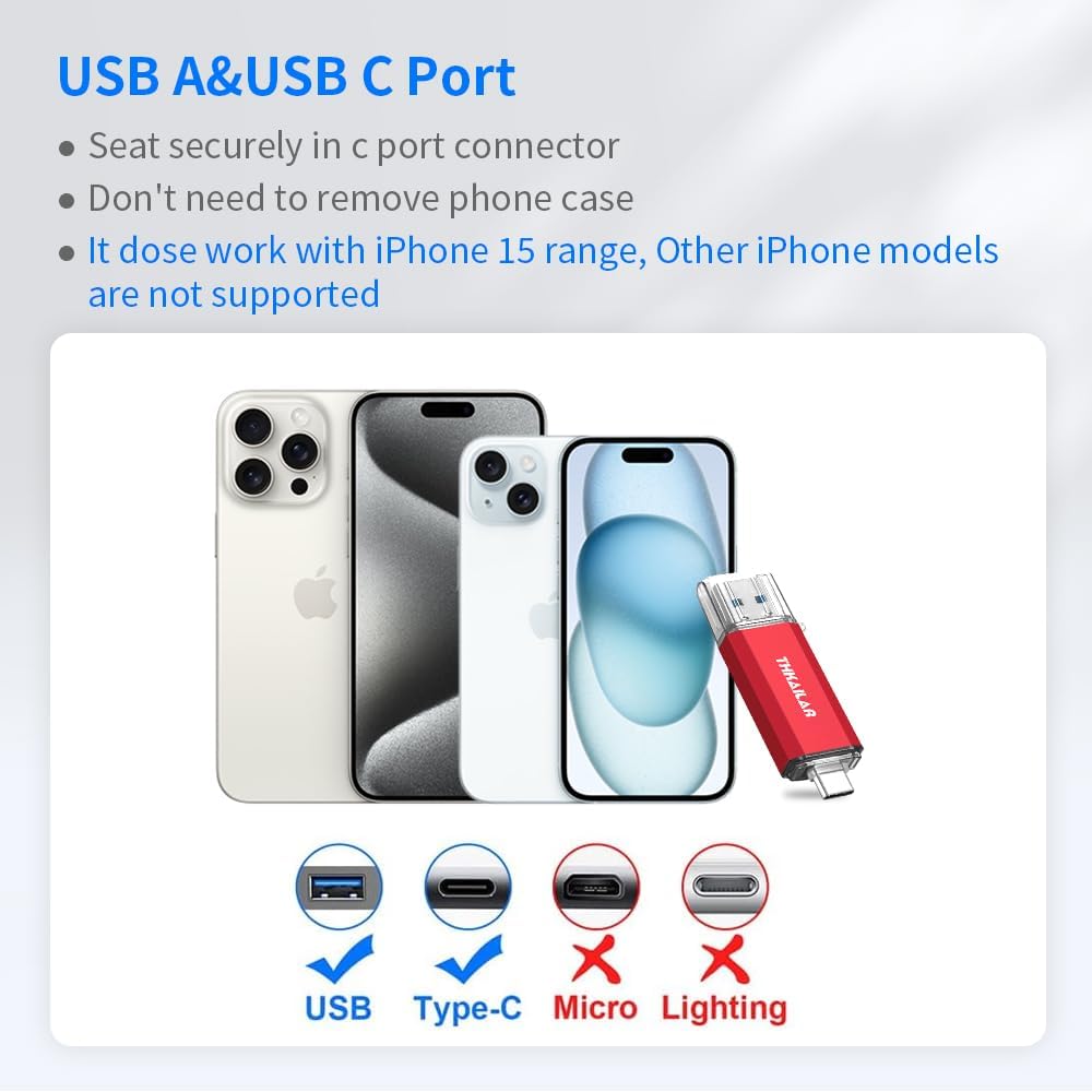Thkailar USB Flash Drive 512GB,Type A and Type C Ports 2 in 1 OTG USB 3.1 Thumb Drive,Memory Stick for Business Traveler Compatible with iPhone 15/Android Phone/PC/Mac Pro/Laptop(Red)