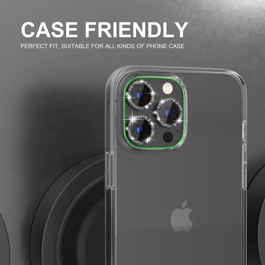 Choiche [3+1 for iPhone 13 Pro/iPhone 13 Pro Max Camera Lens Protector Bling, 9H Tempered Glass Camera Cover Screen Protector Metal Ring Decoration Accessories (Glitter-Graphite)