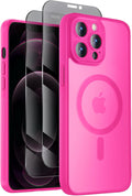 Designed for iPhone 12 Pro Max Case, Compatible with MagSafe, with Privacy Screen Protectors X2, [Camera Protection] [15FT Military Drop Protection] Shockproof Phone Case, 6.7", Hot Pink