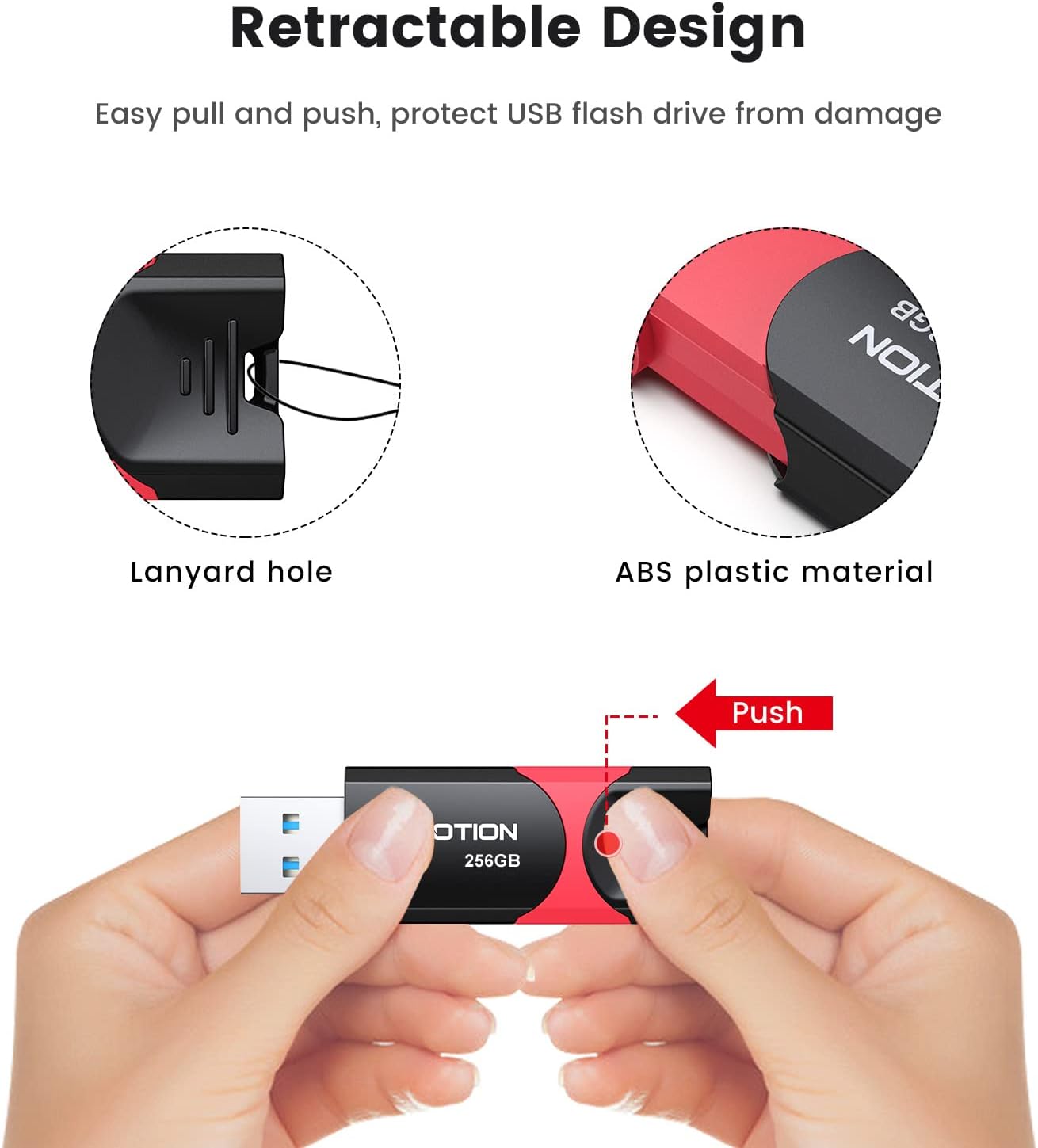 256 GB USB 3.0 Flash Drive KOOTION Flash Drive 3.0 Thumb Drive Retractable 256G Memory Stick USB Drive Jump Drive Rugged with LED Indicator for Data Storage and Transfer