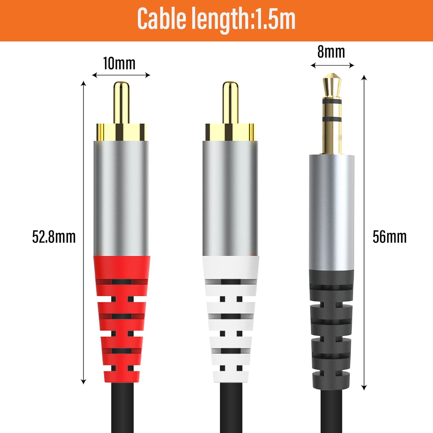 RCA to 3.5mm AUX Cable, (1.5M/4.9Feet) 3.5mm 1/8 to RCA 2-Male Headphone Jack Adapter Y Splitter Premium Stereo Audio Cord for Smartphones, Tablets, HDTV,or MP3 Players, Speakers