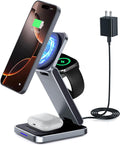 3 in 1 Magnetic Wireless Charger Station for iPhone 16/15/14/13/12 Series Mag-Safe Charging Station for Apple Watch Series 10-2/Ultra2/1/SE Foldable Wireless Charger for AirPods 4 3 2 1 Pro